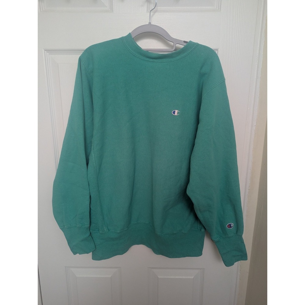 Vintage 90s Champion Reverse Weave Sweatshirt Teal Green Size L Made In USA